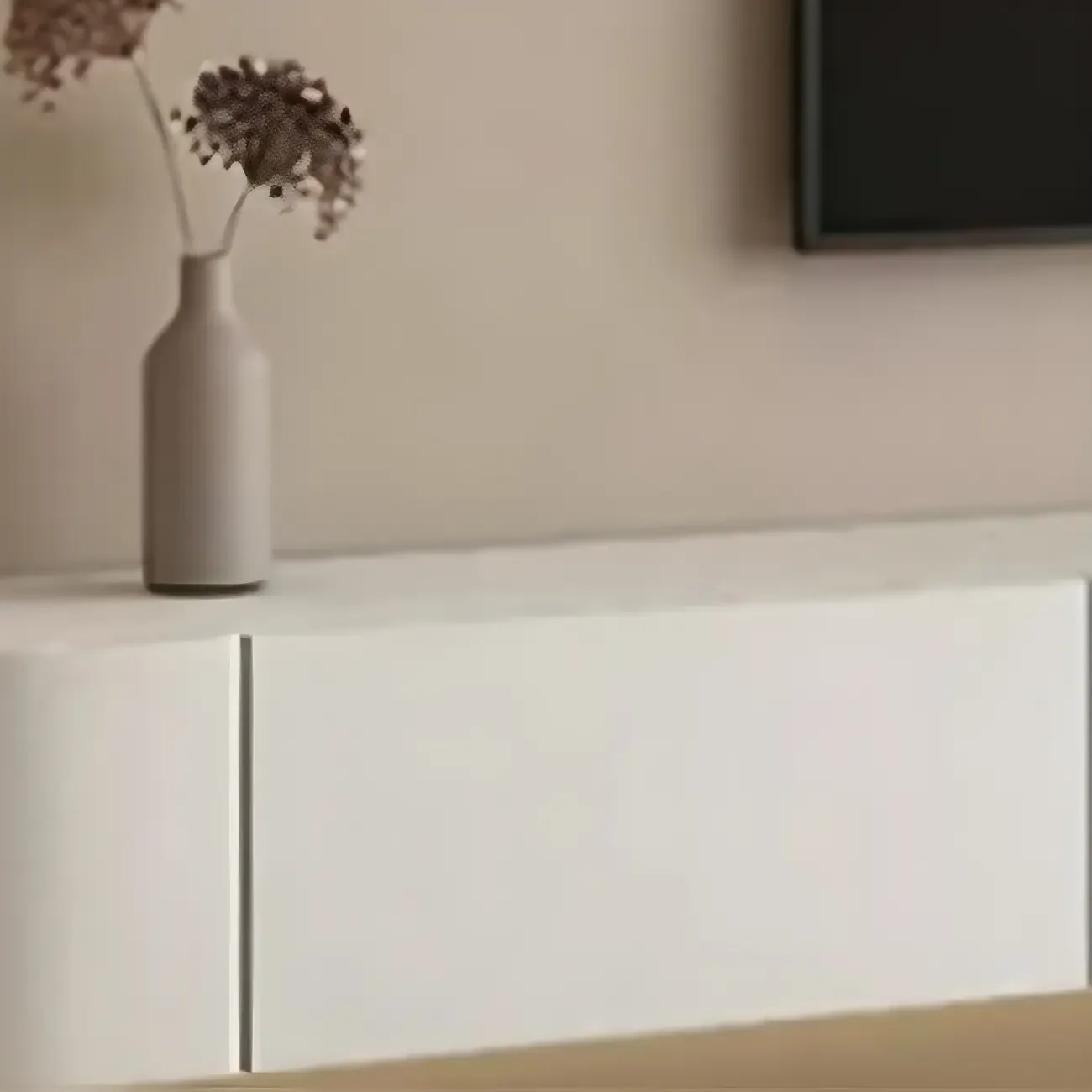 Modern Wooden Wall-Mounted TV Stand in White Image - 10