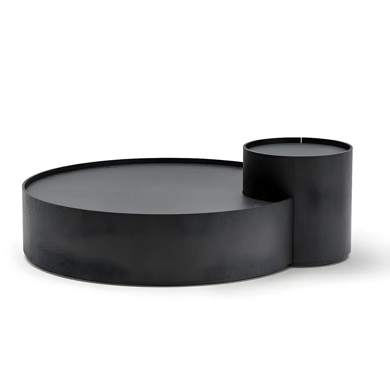 Black Round Modern Nesting Wood Coffee Table with Storage Image - 5