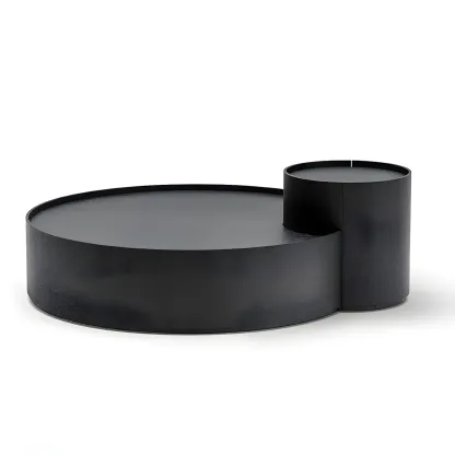 Black Round Modern Nesting Wood Coffee Table with Storage Image - 5