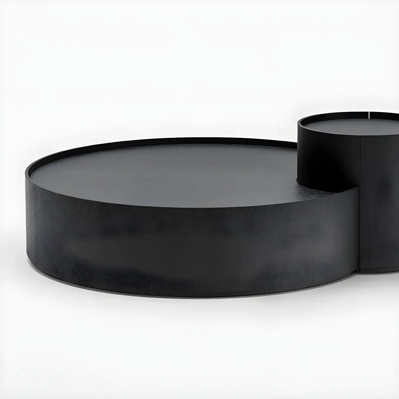 Black Round Modern Nesting Wood Coffee Table with Storage Image - 6