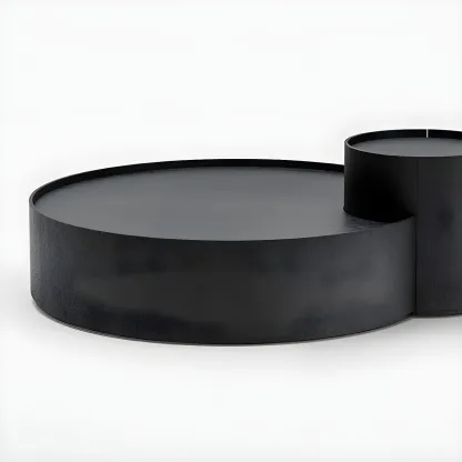 Black Round Modern Nesting Wood Coffee Table with Storage Image - 6