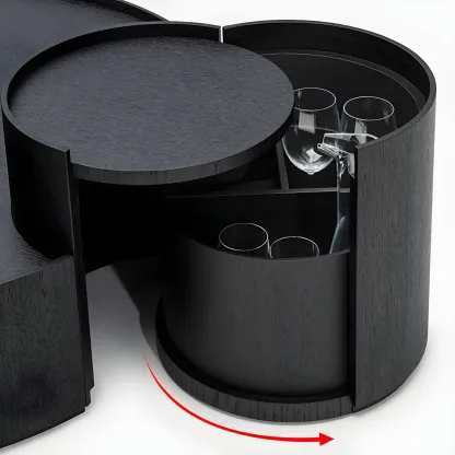 Black Round Modern Nesting Wood Coffee Table with Storage Image - 7