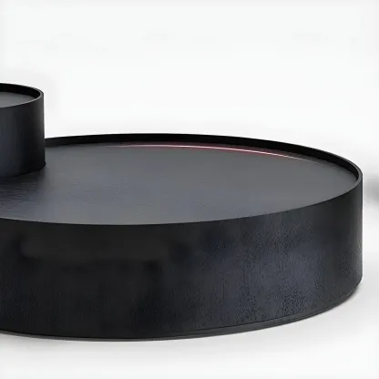 Black Round Modern Nesting Wood Coffee Table with Storage Image - 8
