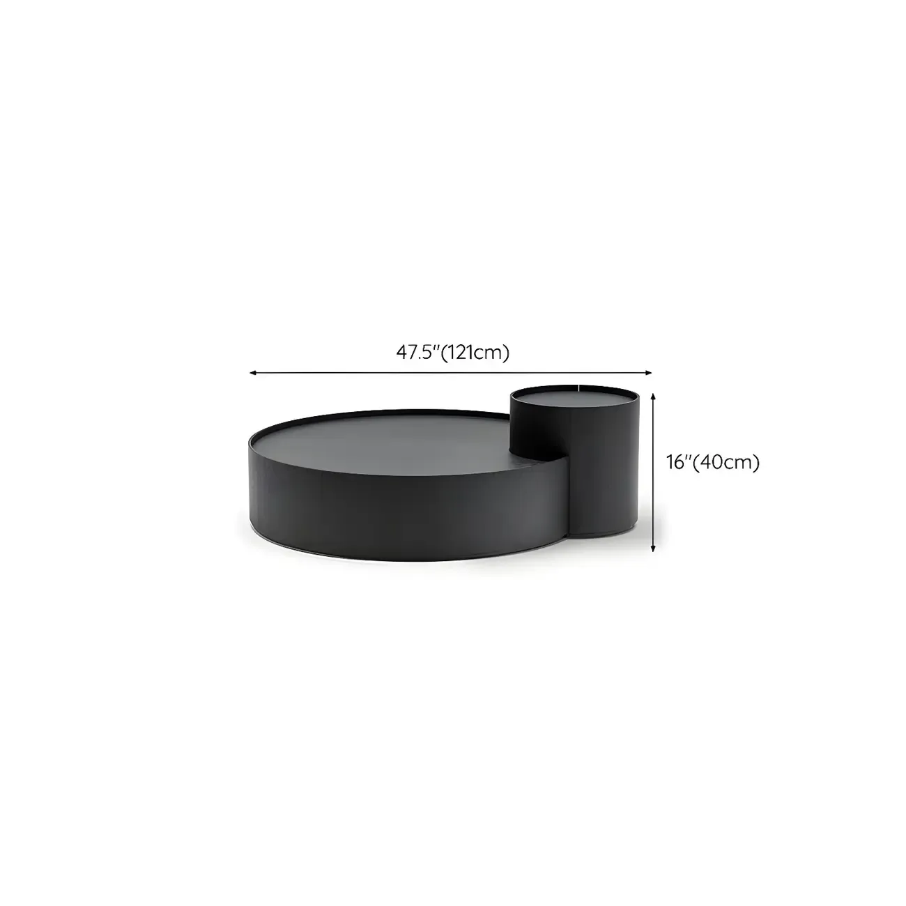 Black Round Modern Nesting Wood Coffee Table with Storage #size