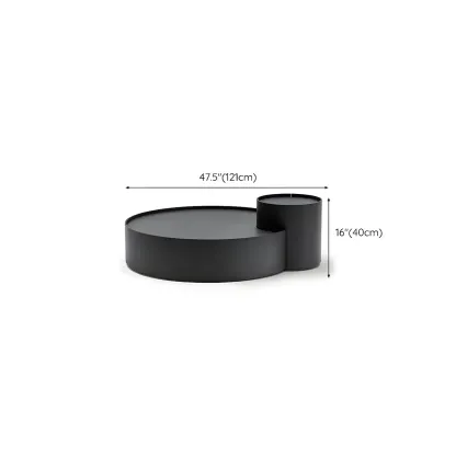 Black Round Modern Nesting Wood Coffee Table with Storage #size