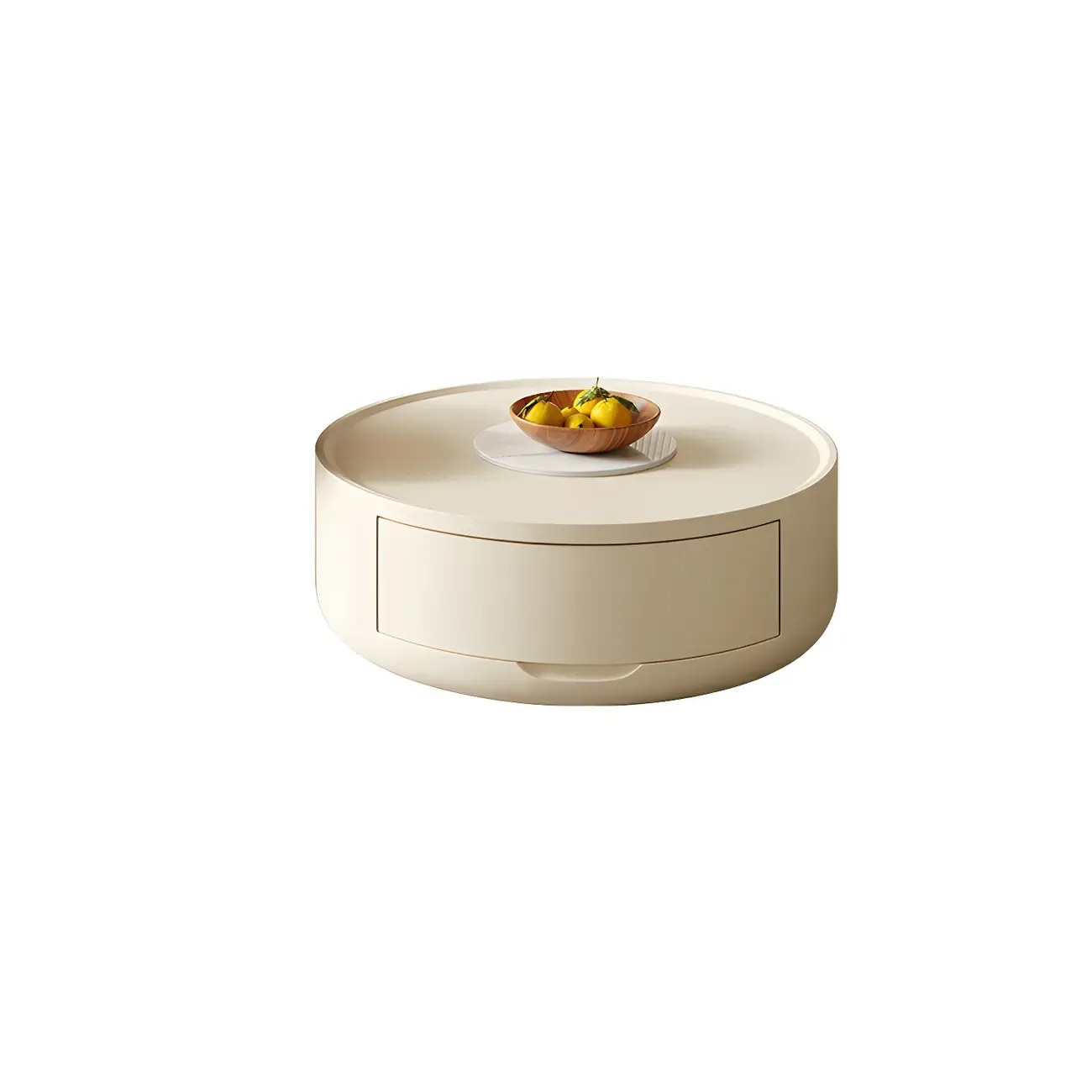 White Sleek Round Wood Drawer Coffee Table Image - 13