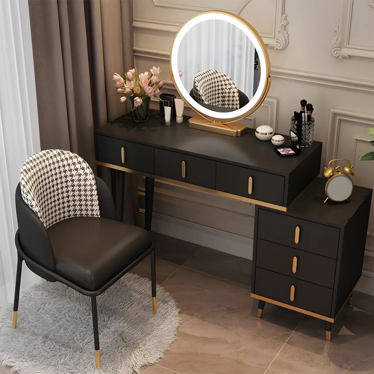 Bedroom Wood Black Makeup Vanity with Mirror Image - 1 | homeyfad