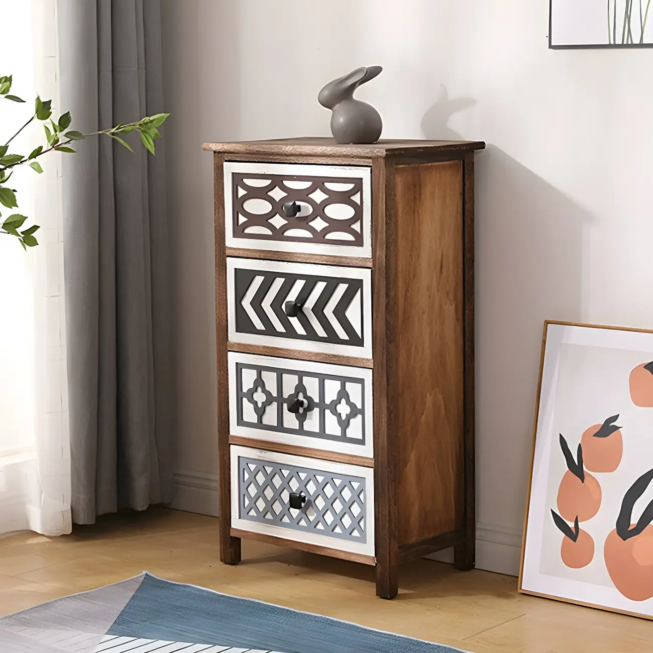 Bohemian Rustic Wood Narrow Bachelor Chest for Bedroom Image - 1 | homeyfad