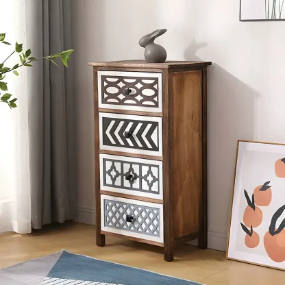 Bohemian Rustic Wood Narrow Bachelor Chest for Bedroom Image - 1