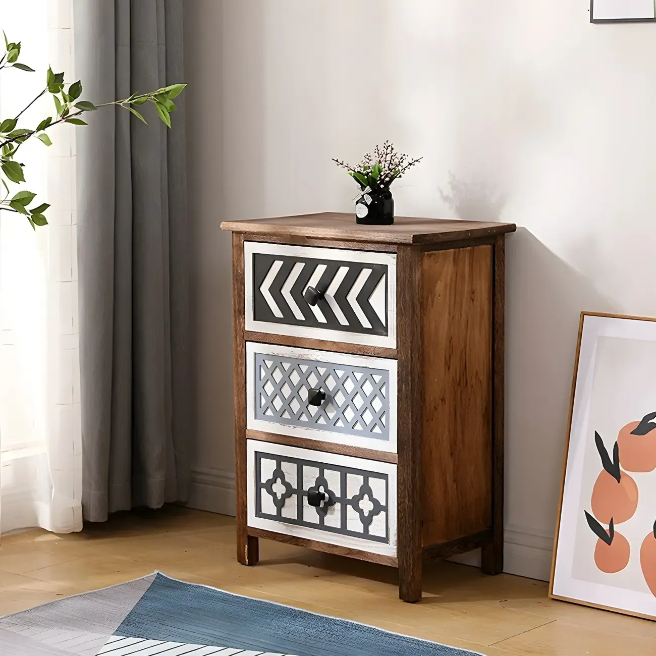 Bohemian Rustic Wood Narrow Bachelor Chest for Bedroom Image - 3