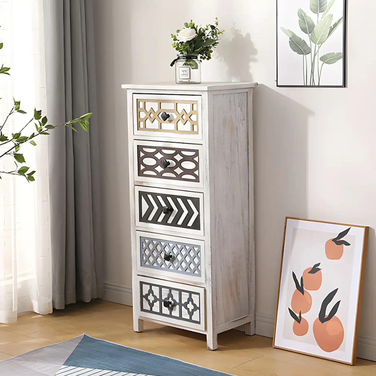 Bohemian Rustic Wood Narrow Bachelor Chest for Bedroom Image - 8 | homeyfad