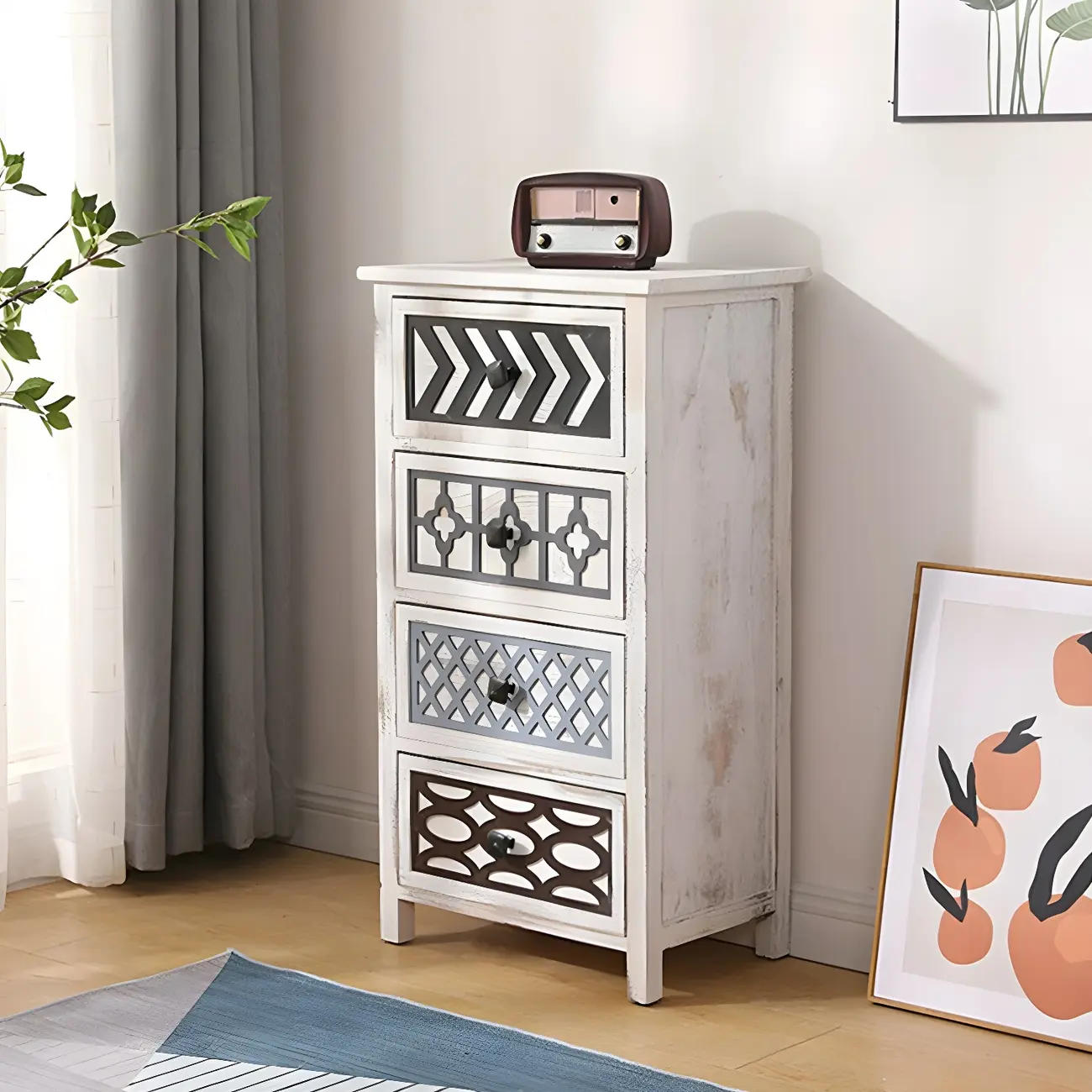 Bohemian Rustic Wood Narrow Bachelor Chest for Bedroom Image - 9 | homeyfad