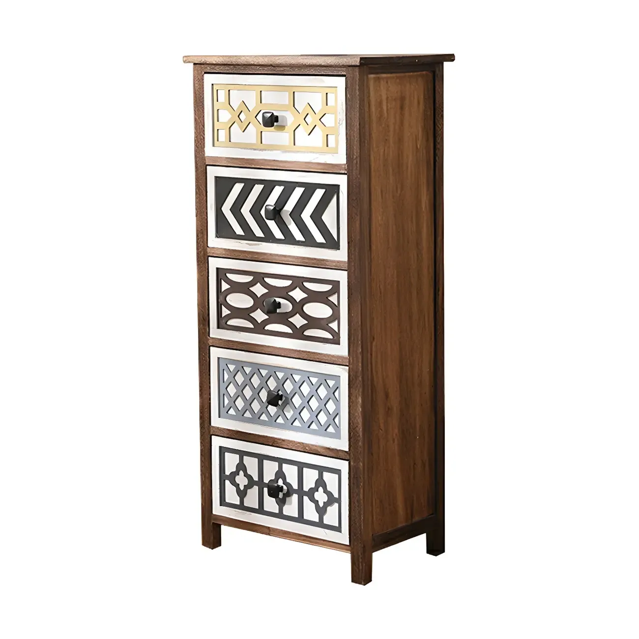 Bohemian Rustic Wood Narrow Bachelor Chest for Bedroom Image - 10