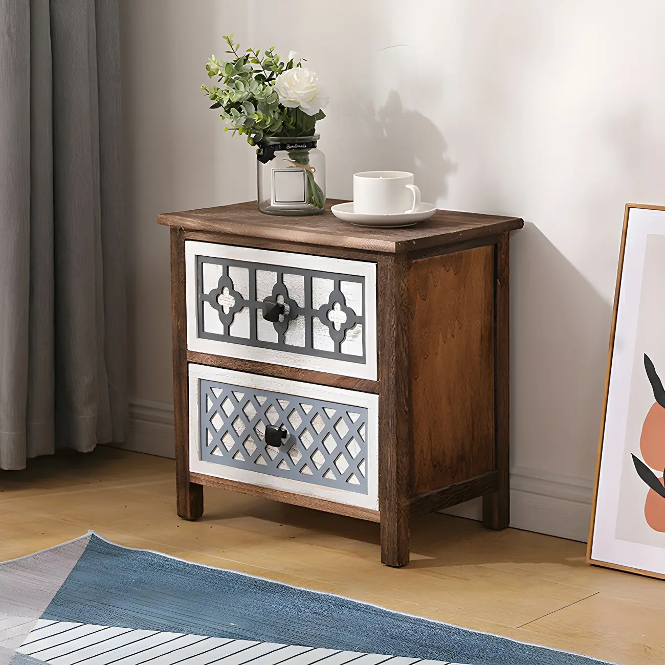 Bohemian Rustic Wood Narrow Bachelor Chest for Bedroom Image - 11 | homeyfad