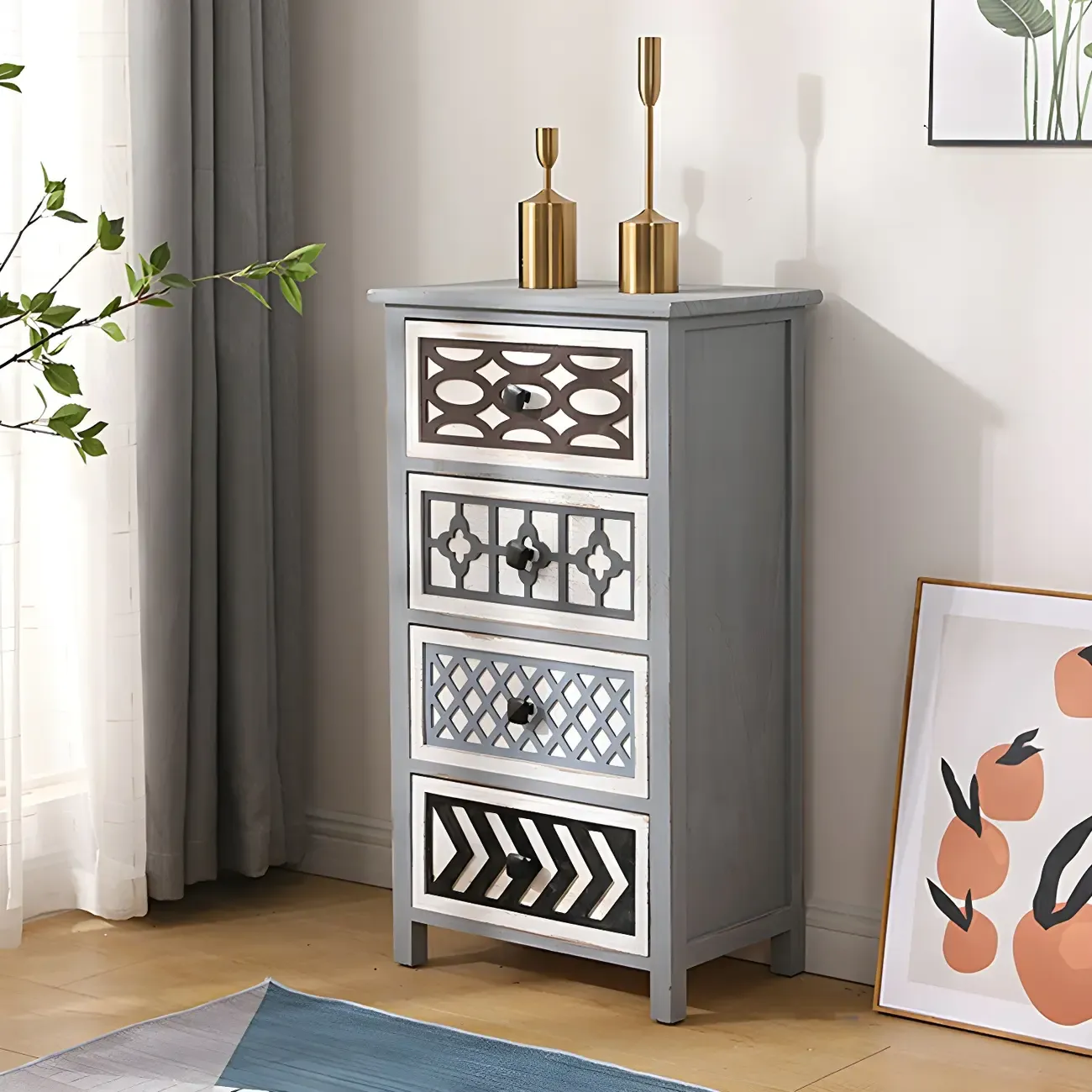 Bohemian Rustic Wood Narrow Bachelor Chest for Bedroom Image - 12