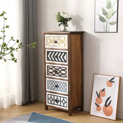 Bohemian Rustic Wood Narrow Bachelor Chest for Bedroom Image - 13