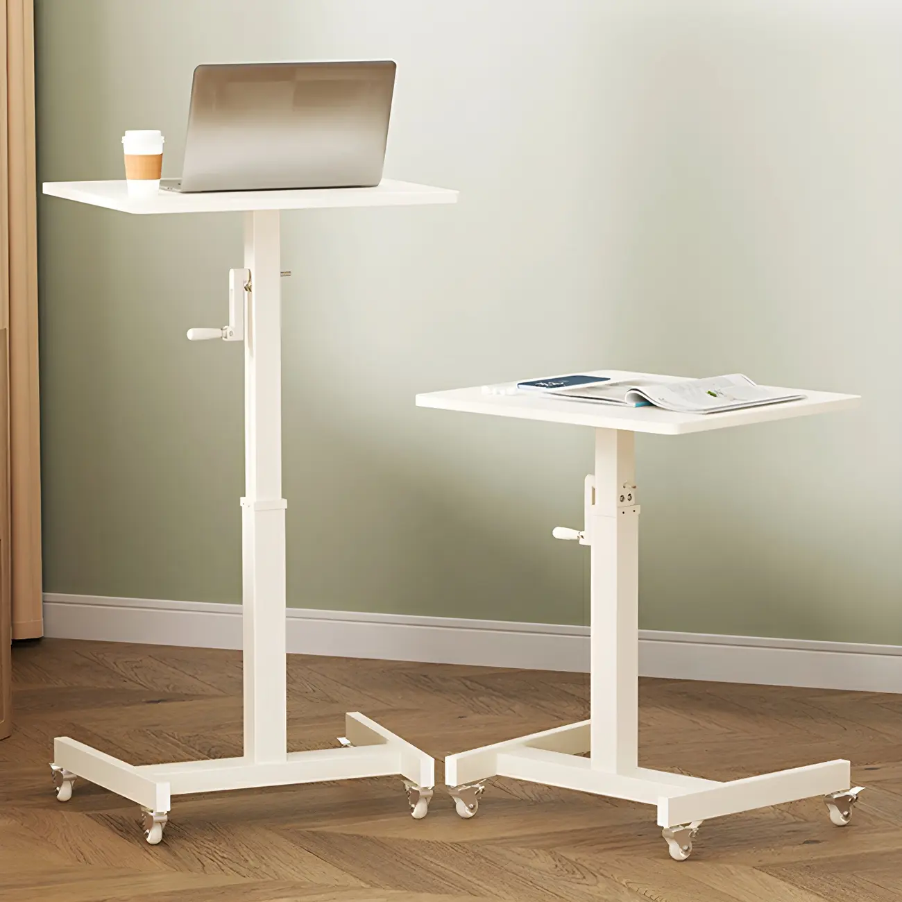 Classic White Wooden Small Adjustable Height Standing Desk Image - 3 | homeyfad