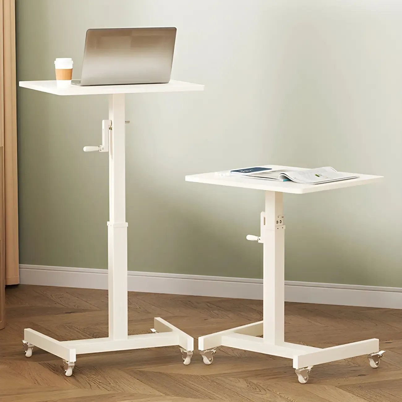 Classic White Wooden Small Adjustable Height Standing Desk Image - 3
