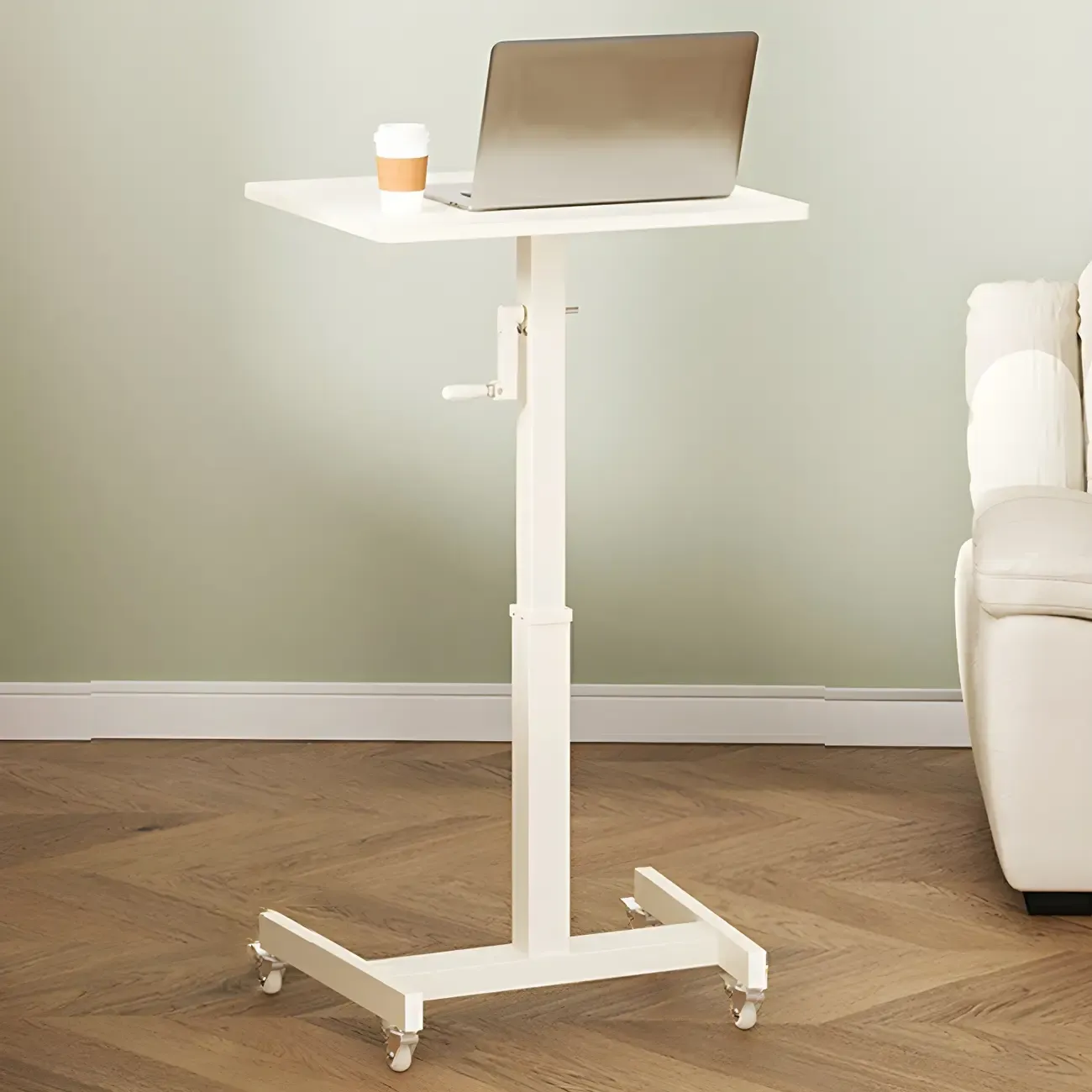 Classic White Wooden Small Adjustable Height Standing Desk Image - 1