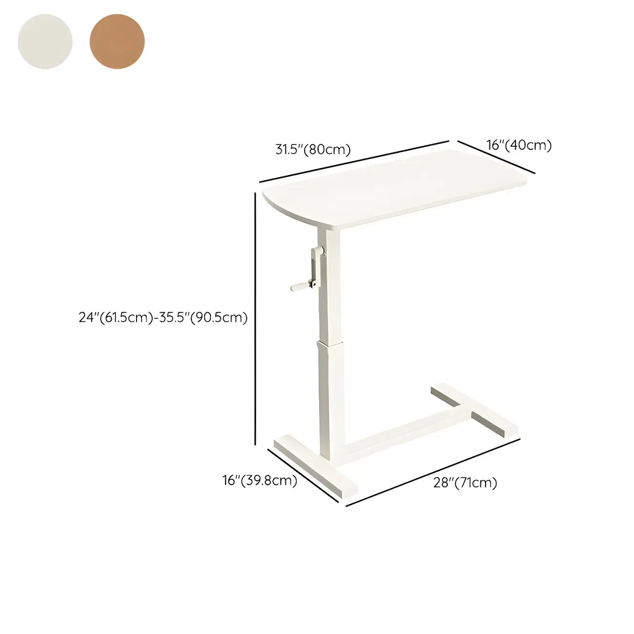 Classic White Wooden Small Adjustable Height Standing Desk #size