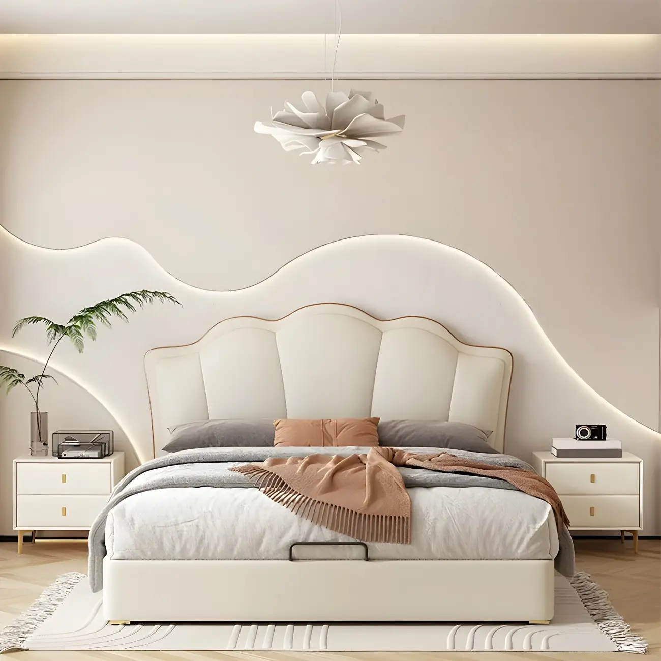 White Arched Panel Wooden Upholstered Queen Headboard Image - 2 | homeyfad