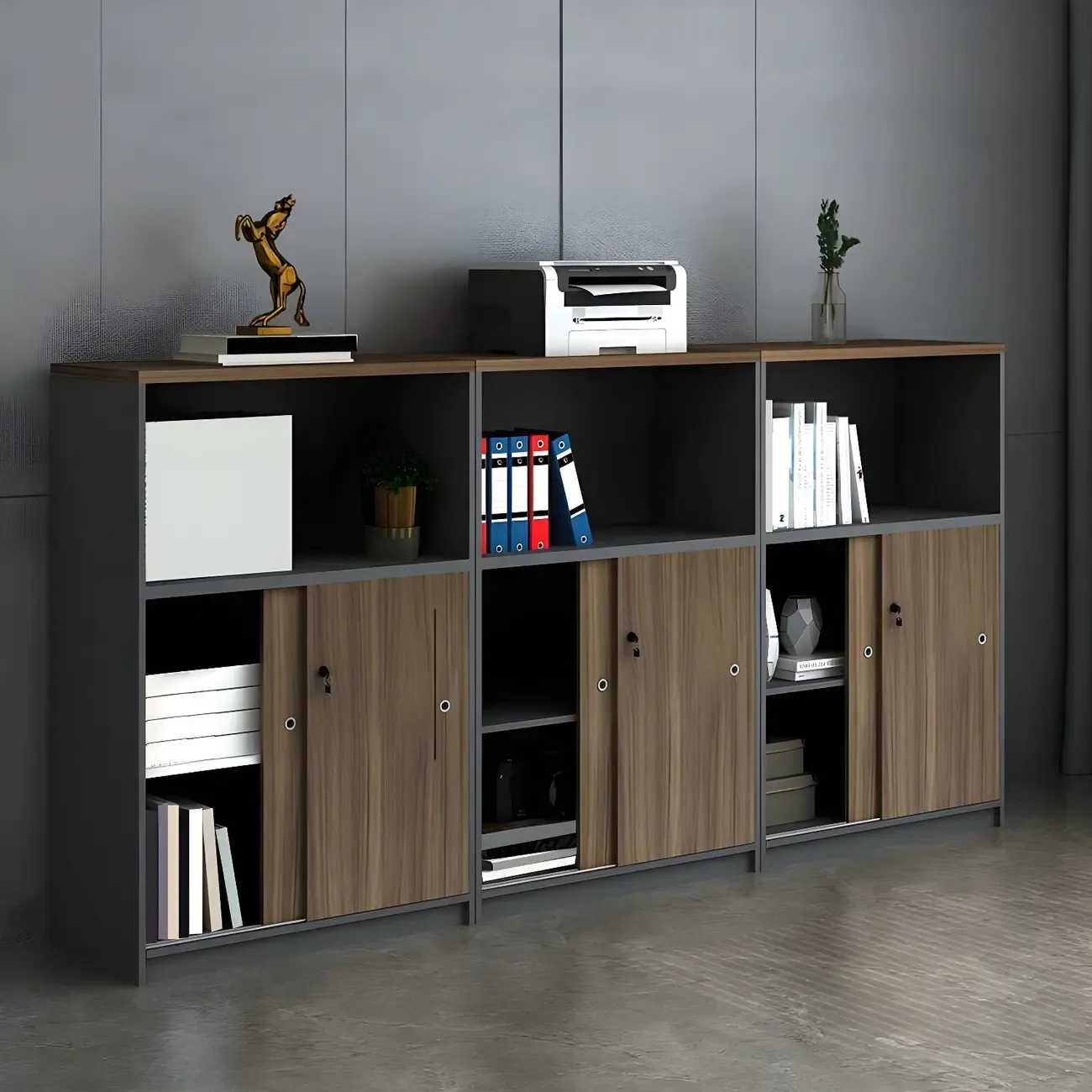Vintage Brown Wooden Filing Cabinet with Lockable Door for Office Image - 1