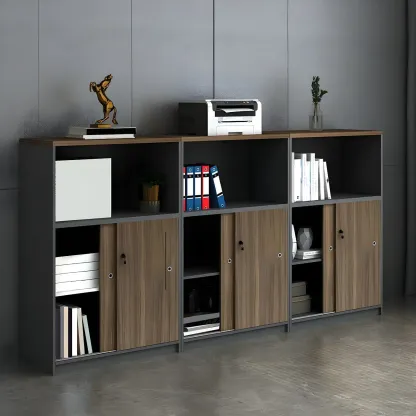 Vintage Brown Wooden Filing Cabinet with Lockable Door for Office Image - 1