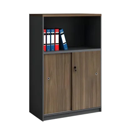 Vintage Brown Wooden Filing Cabinet with Lockable Door for Office Image - 2