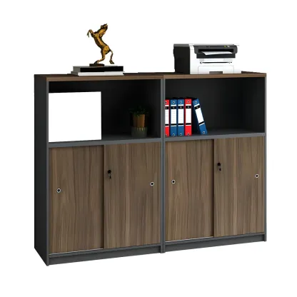 Vintage Brown Wooden Filing Cabinet with Lockable Door for Office Image - 3