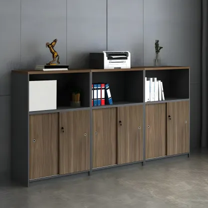Vintage Brown Wooden Filing Cabinet with Lockable Door for Office Image - 4