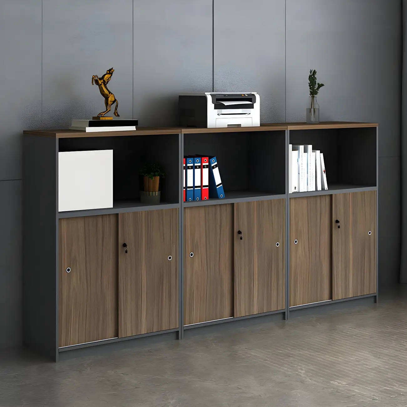 Vintage Brown Wooden Filing Cabinet with Lockable Door for Office Image - 5 | homeyfad