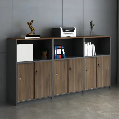 Vintage Brown Wooden Filing Cabinet with Lockable Door for Office Image - 5
