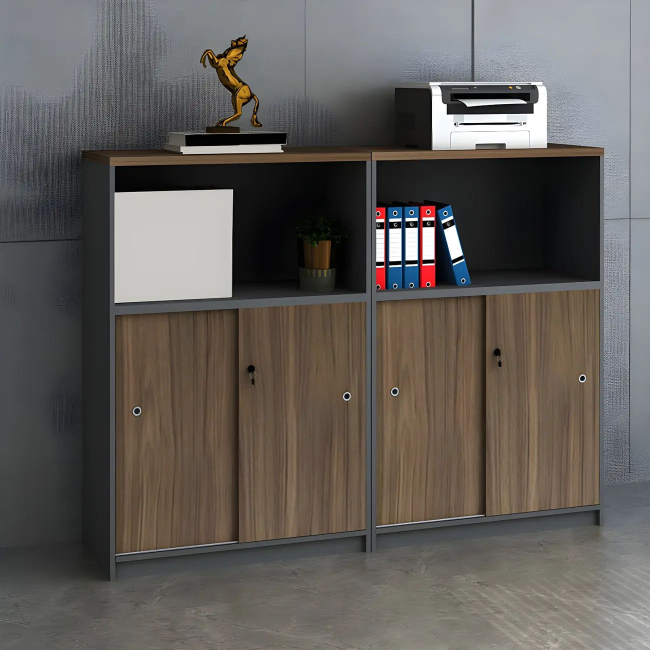 Vintage Brown Wooden Filing Cabinet with Lockable Door for Office Image - 6 | homeyfad