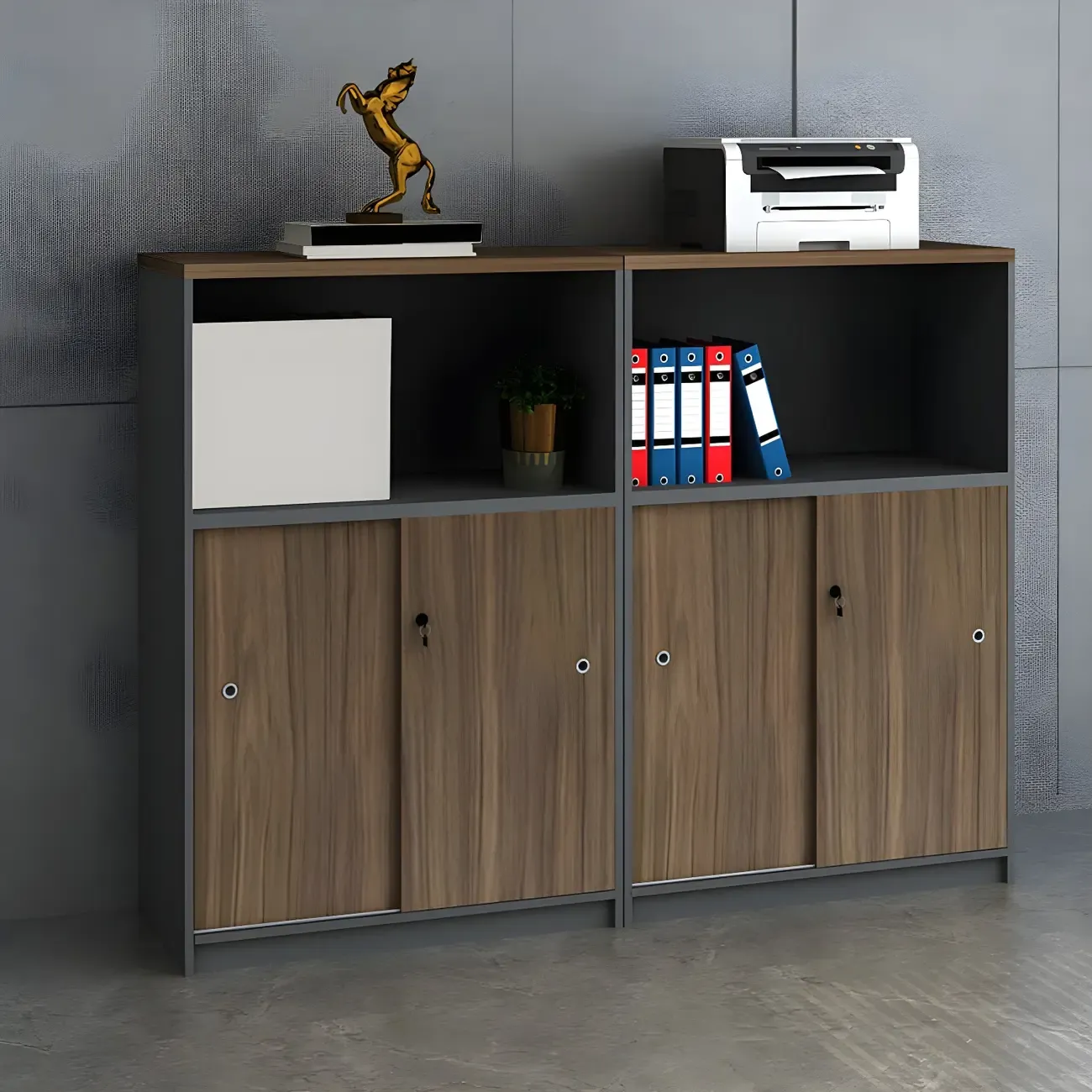 Vintage Brown Wooden Filing Cabinet with Lockable Door for Office Image - 6