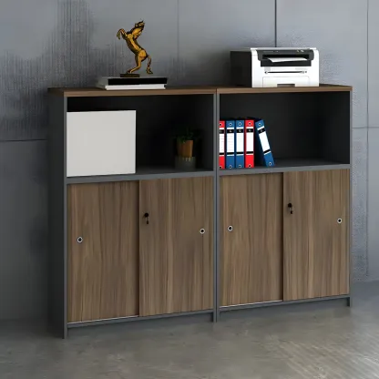 Vintage Brown Wooden Filing Cabinet with Lockable Door for Office Image - 6