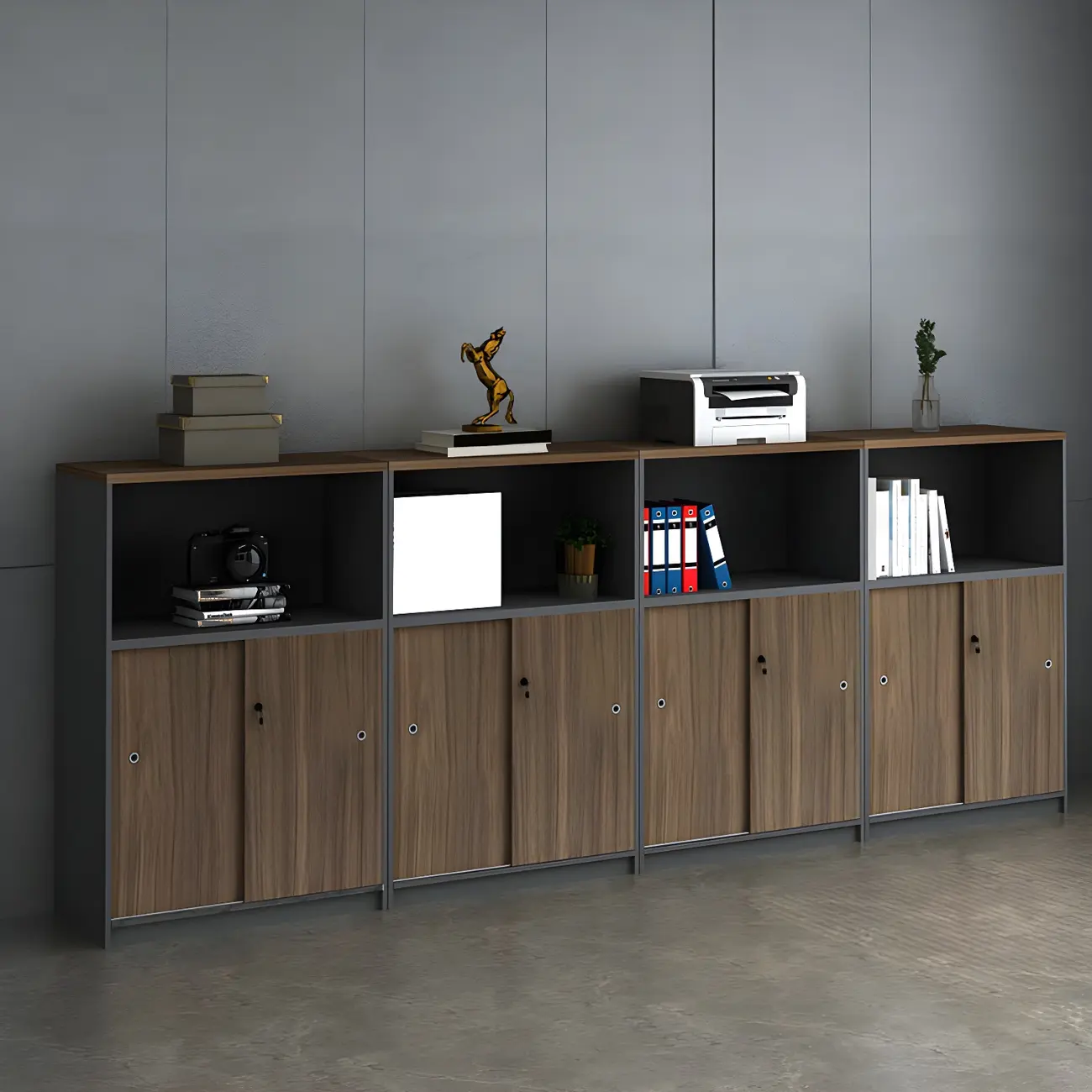 Vintage Brown Wooden Filing Cabinet with Lockable Door for Office Image - 7 | homeyfad