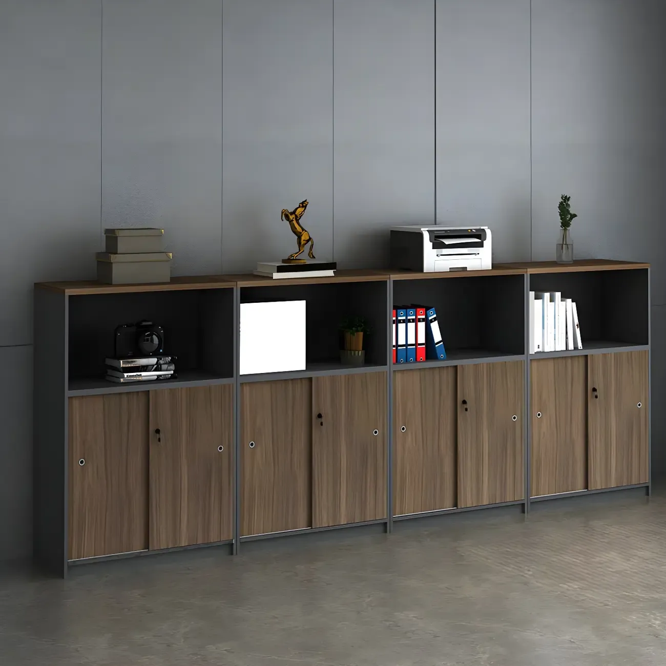 Vintage Brown Wooden Filing Cabinet with Lockable Door for Office Image - 7