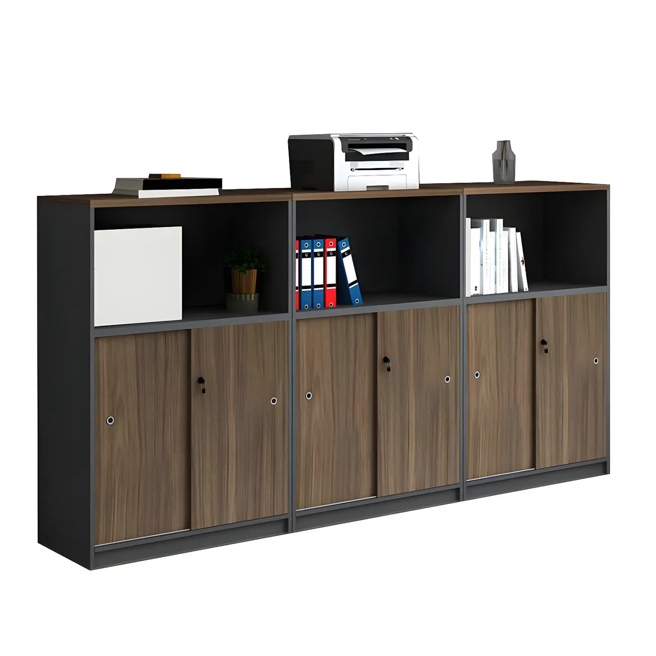 Vintage Brown Wooden Filing Cabinet with Lockable Door for Office Image - 9 | homeyfad
