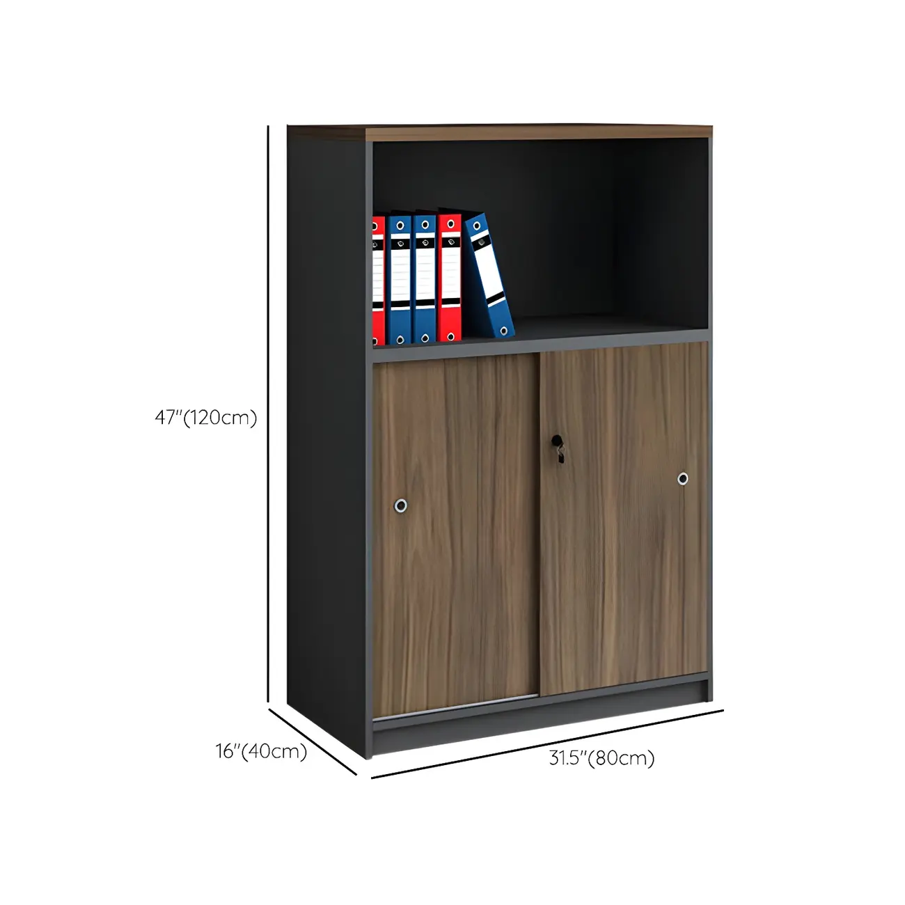 Vintage Brown Wooden Filing Cabinet with Lockable Door for Office #size