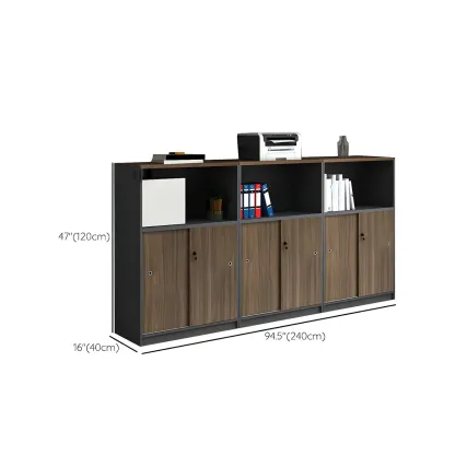 Vintage Brown Wooden Filing Cabinet with Lockable Door for Office Image - 16