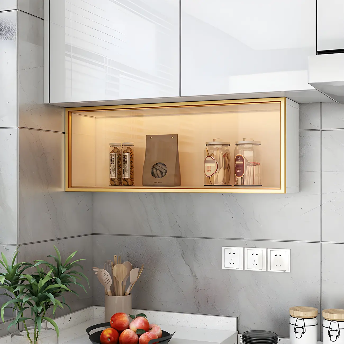 Kitchen Wood Wall Mounted China Cabinet with Glass Door Image - 1 | homeyfad