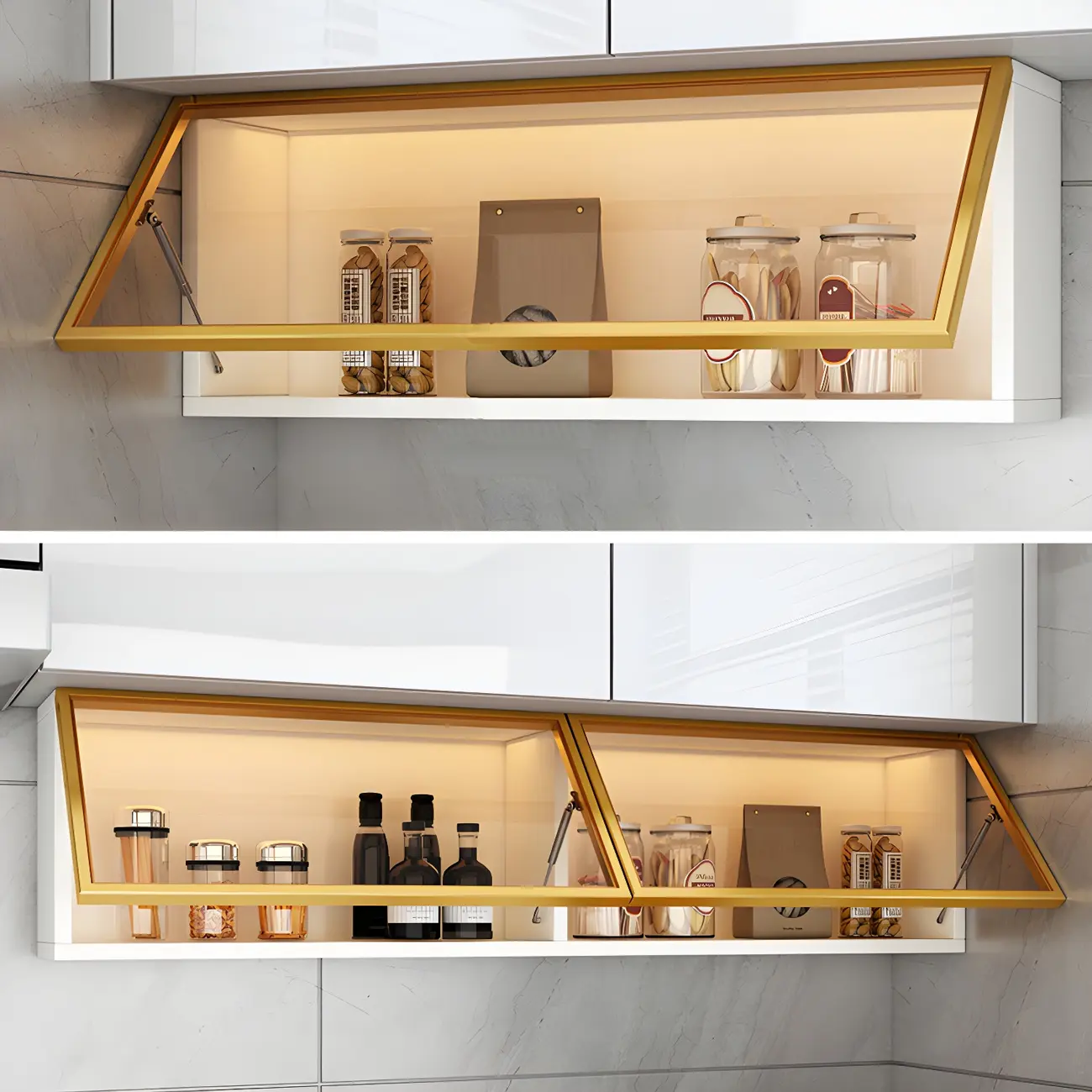 Kitchen Wood Wall Mounted China Cabinet with Glass Door Image - 5 | homeyfad