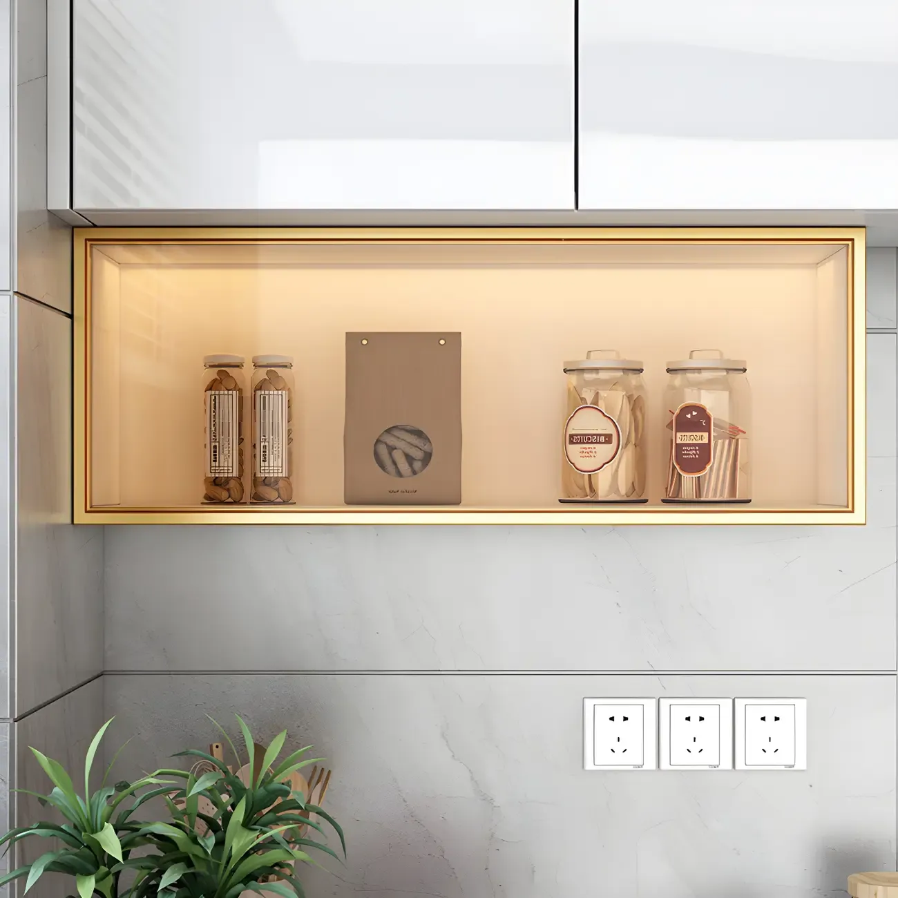 Kitchen Wood Wall Mounted China Cabinet with Glass Door Image - 15