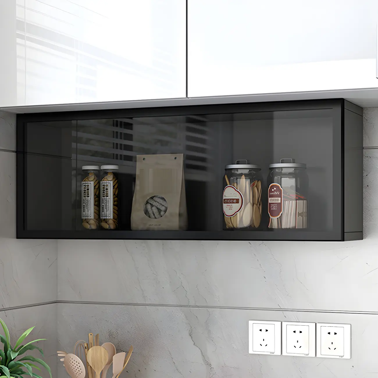 Kitchen Grey Wood Wall-Mounted Display Cabinet Image - 15 | homeyfad