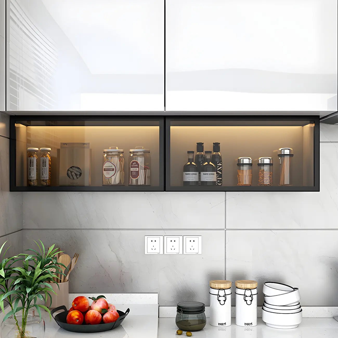 Kitchen Grey Wood Wall-Mounted Display Cabinet Image - 17 | homeyfad