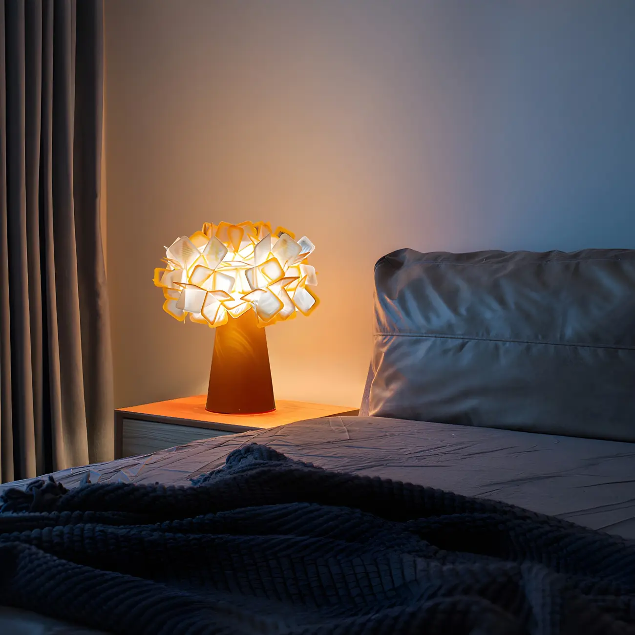 Orange Metal LED Flower Shaped Table Lamp for Bedroom Image - 1 | homeyfad