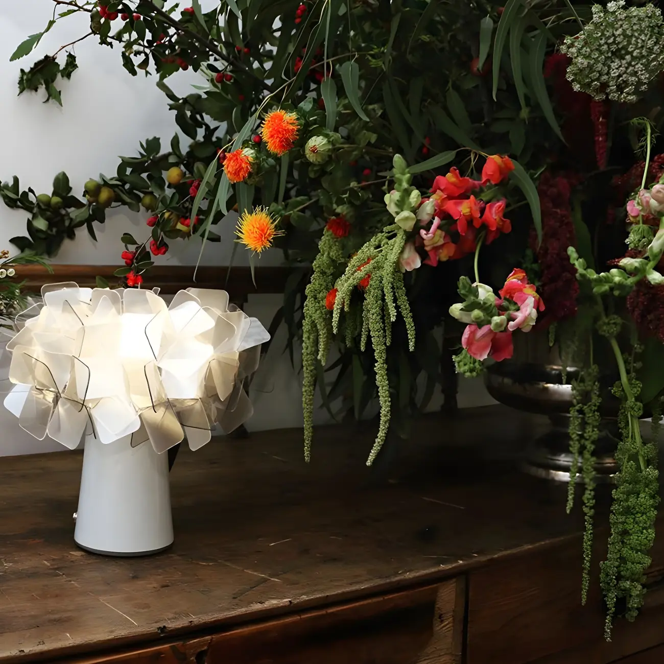 Orange Metal LED Flower Shaped Table Lamp for Bedroom Image - 5 | homeyfad