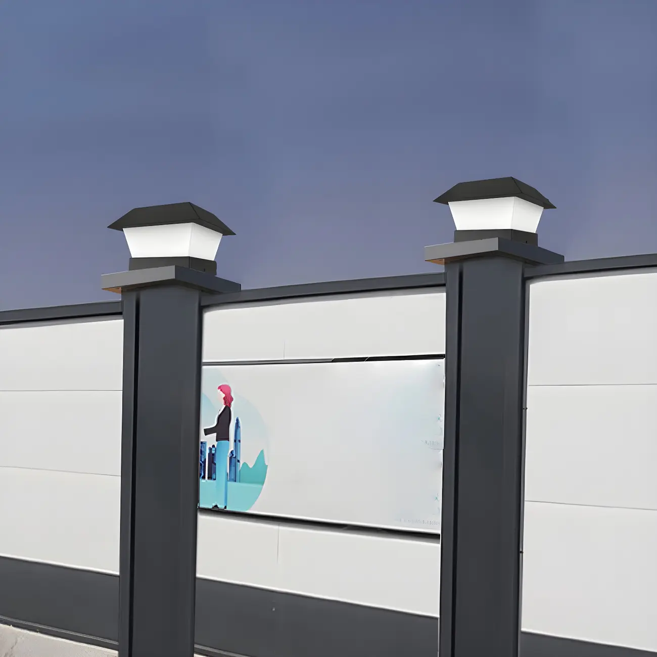 Black Metal Solar Square Pillar Outdoor Light Image - 5 | homeyfad