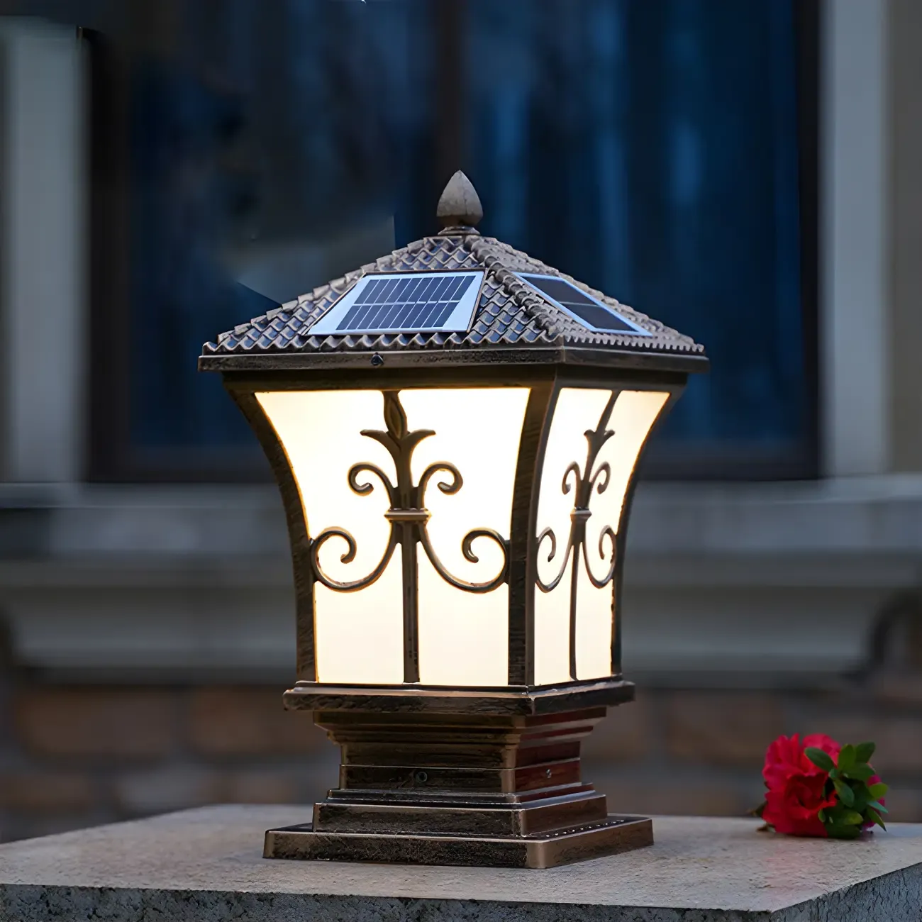 Vintage Metal Bronze Solar Outdoor Post Lights Image - 4