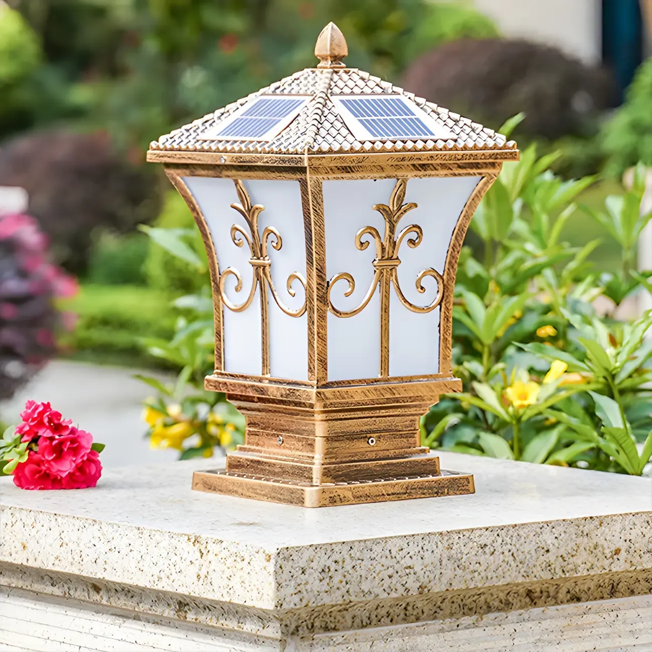 Vintage Metal Bronze Solar Outdoor Post Lights Image - 1